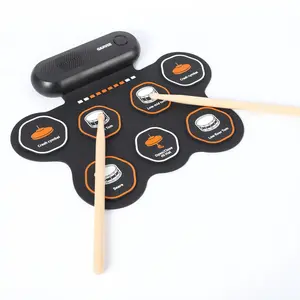 7-Pad Bluetooth Electronic Drum Set-Roll-Up Portable Design with Recording, Sticks & Pedal,Portable External Sound Electronic Drum Set,Ideal for Kids