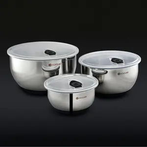 HexClad 6pc Stainless Steel Mixing Bowl Set with Vacuum Seal Lids