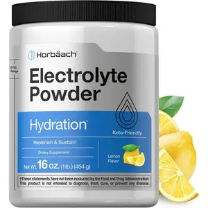 Horbäach Electrolytes Powder | 16 oz | 130 Servings | Hydration Supplement | Vegetarian | Keto-Friendly | Non-GMO, Gluten Free Formula | Lemon Flavor