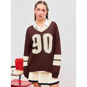 Cider [3 colors, size 2-26] Knit V-neck 90 Contrasting Binding Sweater