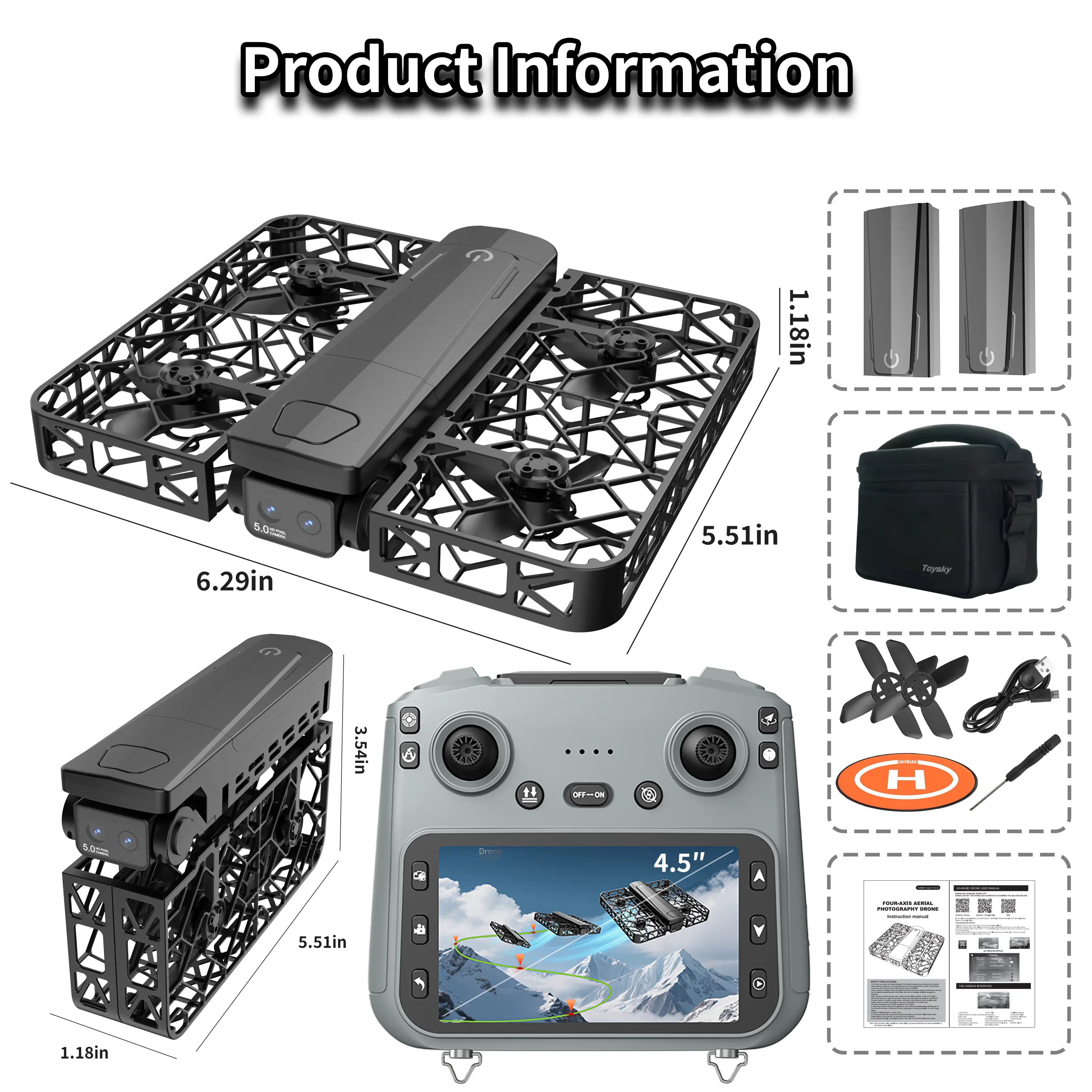 UAVRIAO Digital Foldable Pocket RC Drone with 2K Dual Camera | Auto-Follow Gesture Control Smart Flight 360° Obstacle Avoidance | Rechargeable Battery 1-Key Takeoff Stunt Flip Portable Gift for Adults Beginners