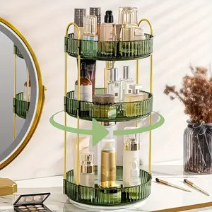 ASD 1pc Vanity 360 Rotating Makeup Organizer, 3-Layer Bathroom Countertop Organizer, Rotating Perfume Organizer, Cosmetics Display Case, Large Capacity Cosmetics And Skin Care Vanity Makeup Rack