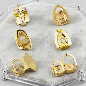 2 Pieces 18K Gold Plated Gold Finish Teeth Grillz Single Teeth Cap Crown, Hip Hop Mouth Grills Fang with Adhesive Beads Party Accessories,Versatile Halloween Personalized Teeth Ornaments for Men and Women