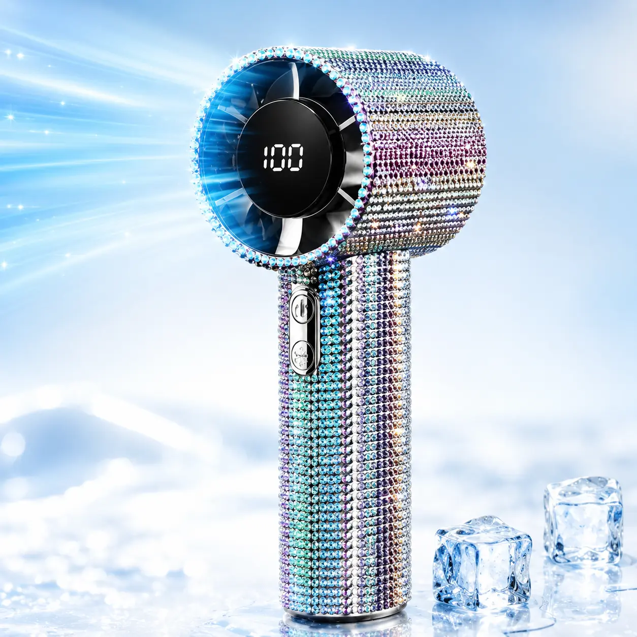 Rhinestone Diamond Handheld Rechargeable Mini USB-Powered Cooling Fan, 3-Speed Adjustable, Digital Display, Personal Fan for Travel, Outdoor Use, Women's Gift, High-Speed Turbo strong airflow