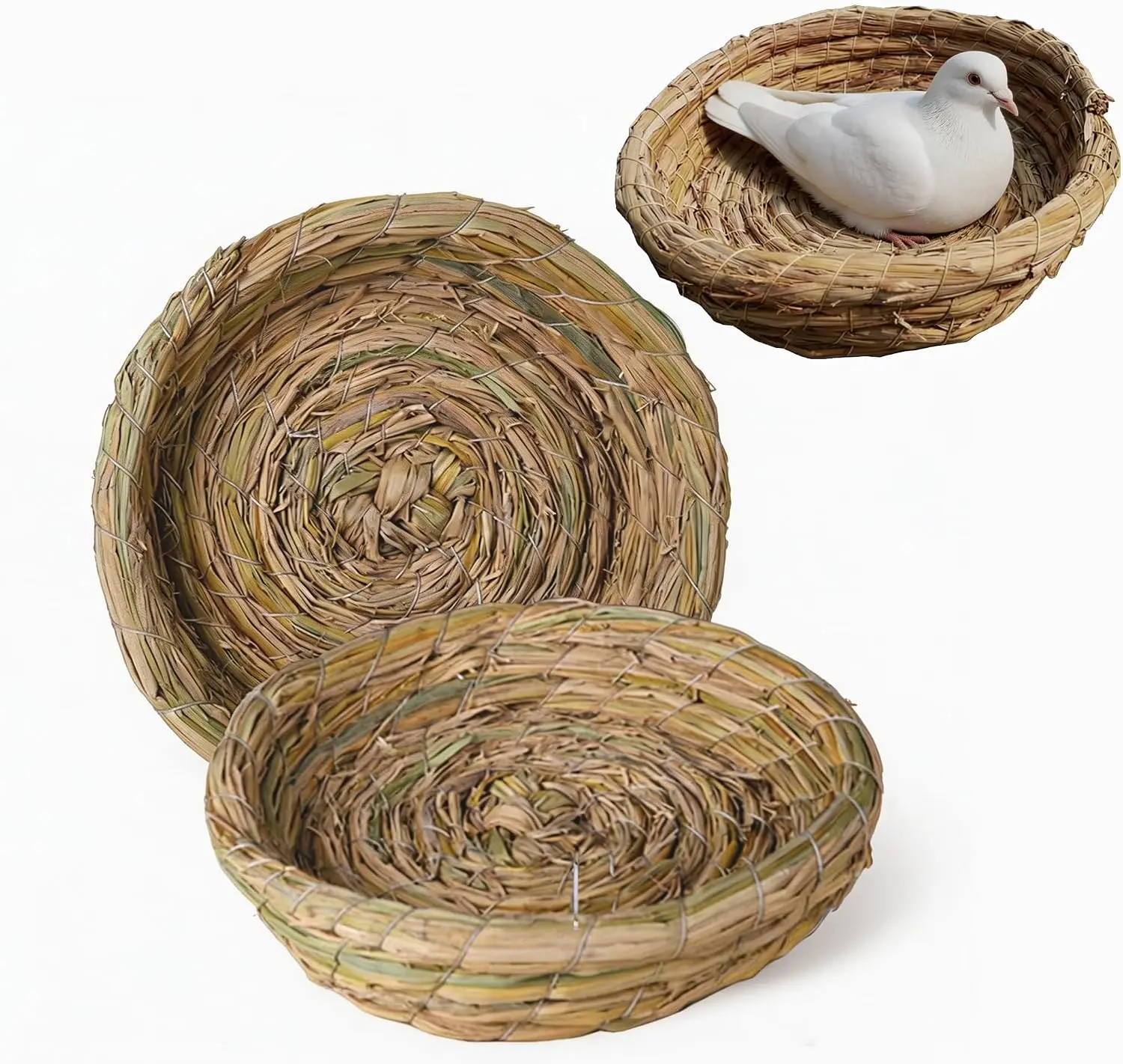 2PCS Handmade Woven Flat Base Straw Bird Nest Hatch House Nest | Breeding Nest for Dove Pigeon Parrot Rabbits Hamster Gerbil Guinea Pig Chinchillas
