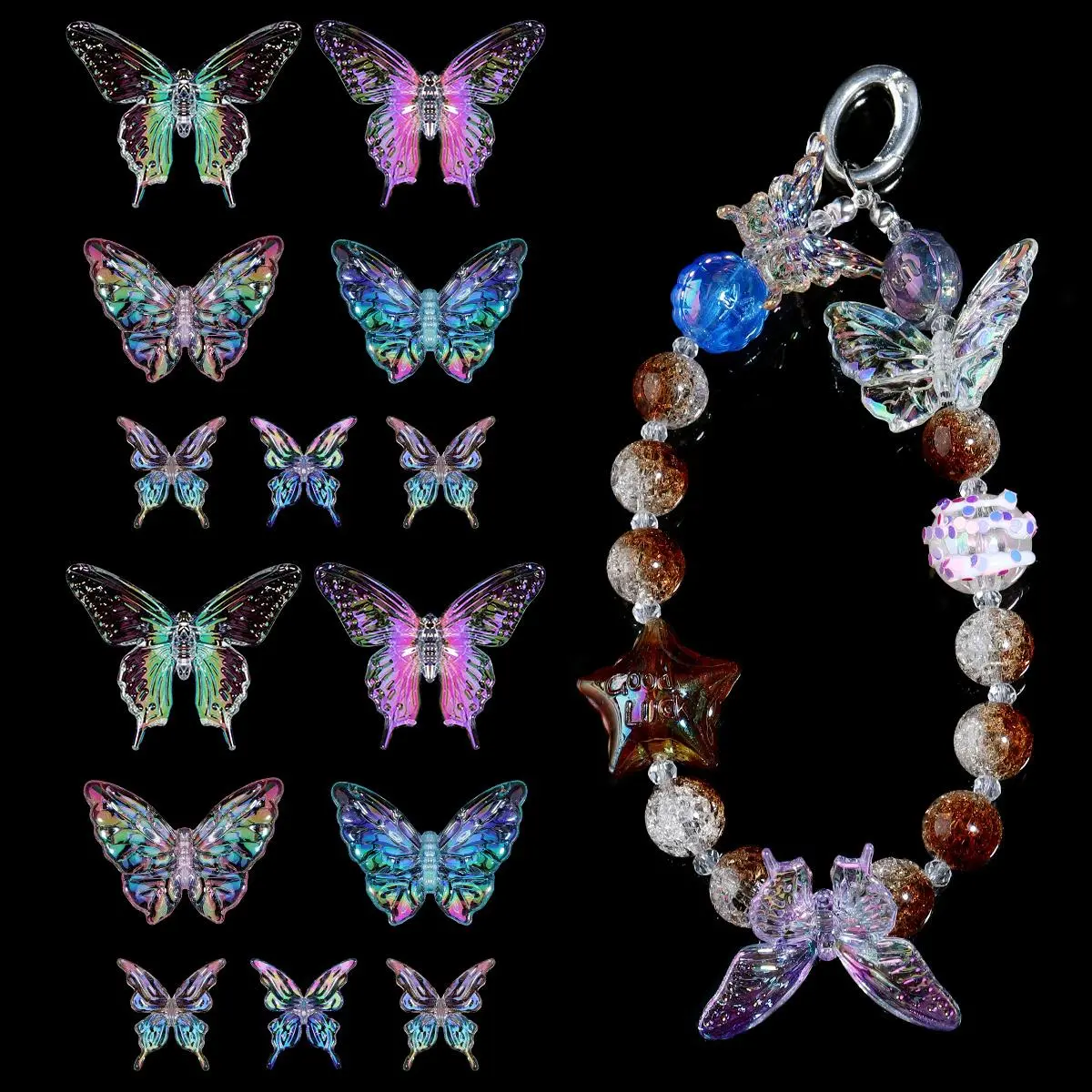 10pcs/lot AB Color Butterfly Acrylic Beads Loose Spacer Beads For Jewelry Making DIY Bracelet Necklace Earrings Accessories