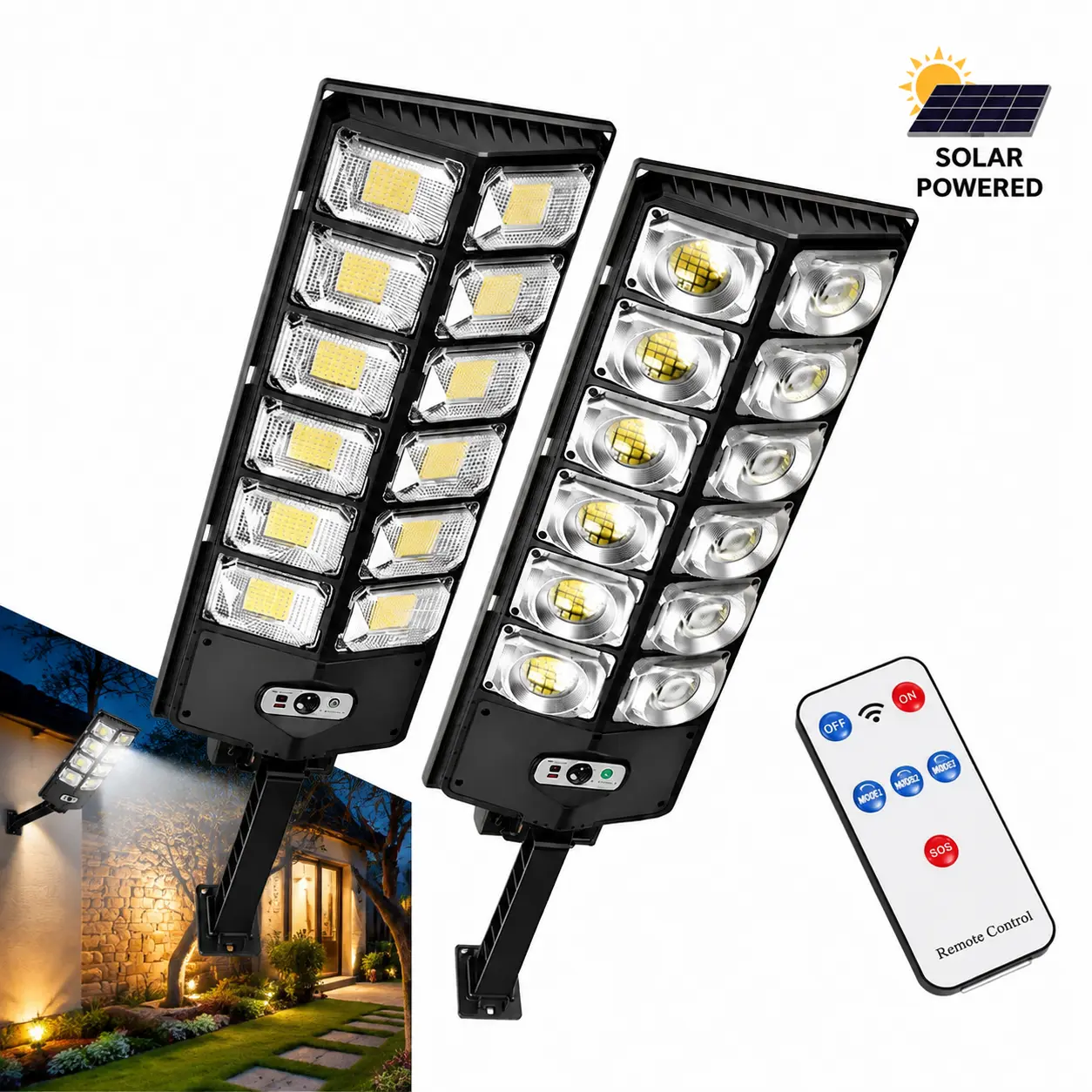 1300LM Solar Street Light - Outdoor Super Bright LED Flood Light with Motion Sensor, Remote Control, 3 Lighting Modes,  Solar Powered Security Light with Motion Sensor, Dusk-to-Dawn Waterproof Lamp for Garden, Driveway