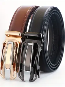 Stylish Leather Ratchet Belt Adjustable Auto Buckle Strong Alloy Clasp Premium Leather Perfect for Business Casual Wear Easy to Use Great for Any Occasion Including Valentines Day