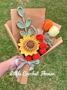 Crochet flower bouquet, hand made, personalized gift for mother, graduation,home decoration,tulip flower, crochet sunflower,finished crochet