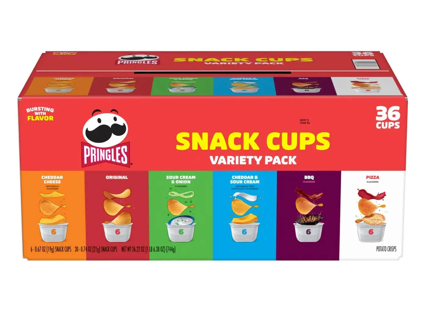 Pringles Potato Crisps Snack Cups, Variety Pack Chips, 0.67 oz., 36 Count.