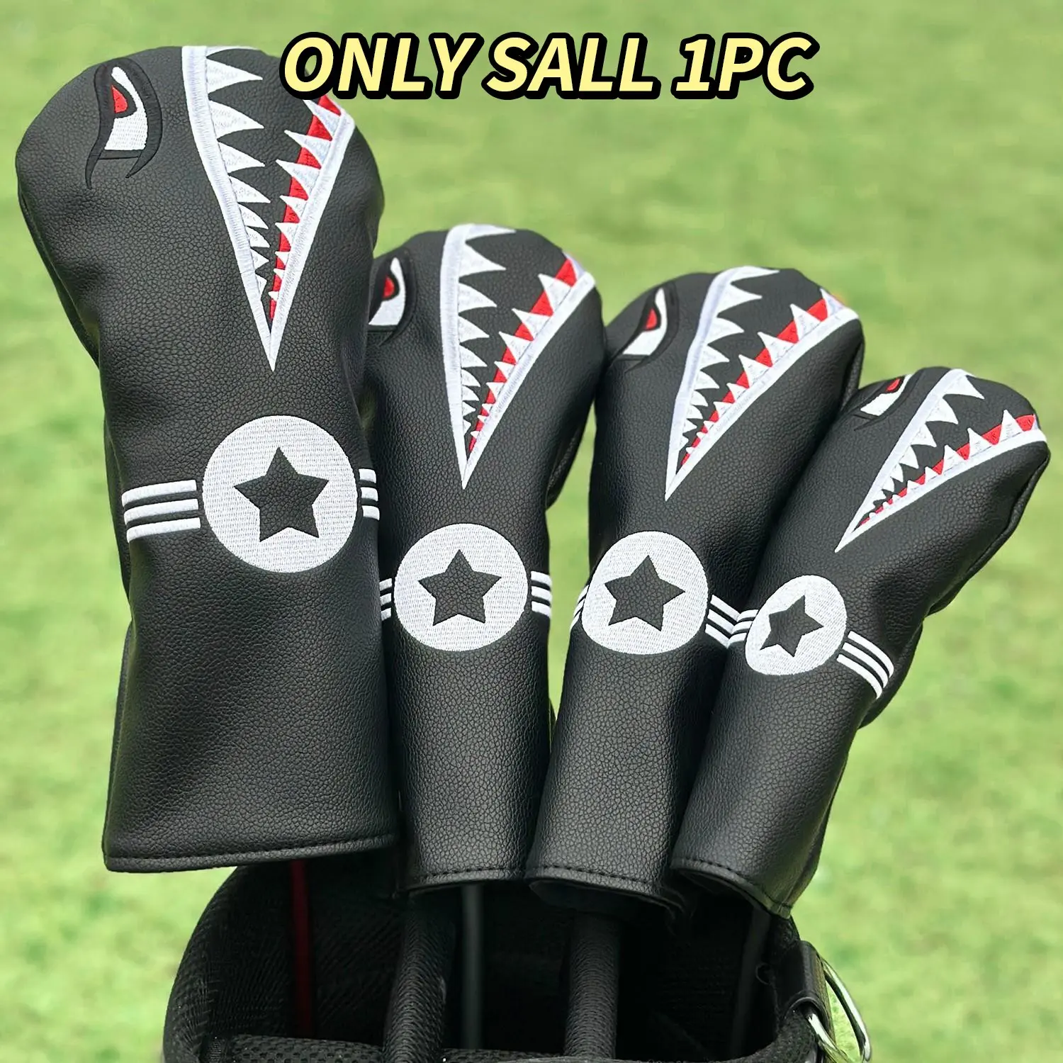 Shark Embroidered Golf Club Head Cover, Universal Fit for Drivers & Fairways, Practical Golf Accessory, Golf Supply, Ideal Holiday Gift, Golf Gear