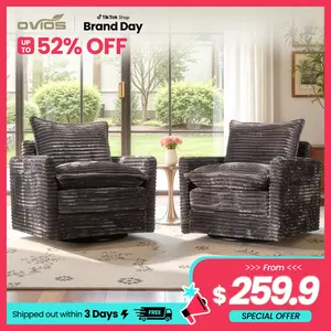 【Spring Glow Up】Ovios 33" W Cloud Plush Corduroy Rocking Chair with Ottoman, Swivel Nursing Glider Chair with Side Pockets, Extra-Wide Seat with Thick Cushion, 400 lb Capacity, Easy Assembly, 2 Pcs