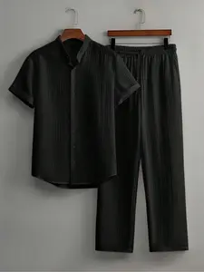 Men's Casual Polyester Blend Suit, Comfortable Semi-Transparent Two-Piece Set, Fashion Solid Color, Easy Care