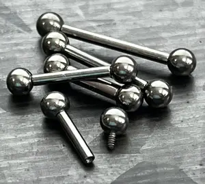 1 Piece Grade 23 Solid Titanium Internally Threaded Industrial Barbell / Tongue / Eyebrow Ring - 16g or 14g