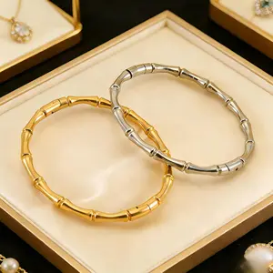 Influencer-approved ins-style simple and elegant gold bamboo knot titanium steel plain bracelet solid stainless steel jewelry