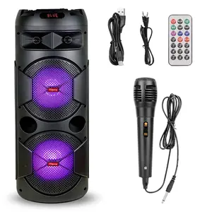 QS-2821 Dual 8" Speaker Premium sound system & loud system, your go-to  ktv system and home karaoke system  Subwoofer indoor  Party, 3000mAh battery, wired mic & remote, ideal for parties and karaoke nights Audio