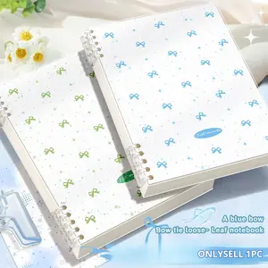 Cute Coquette Bow Print Loose-Leaf Notebook, Aesthetic Removable Spiral Binder, Fresh Simple Style Grid Journal, Perfect for Students, Journaling & Daily Planning, Viral TikTok Stationery, Loose Leaf Notepad