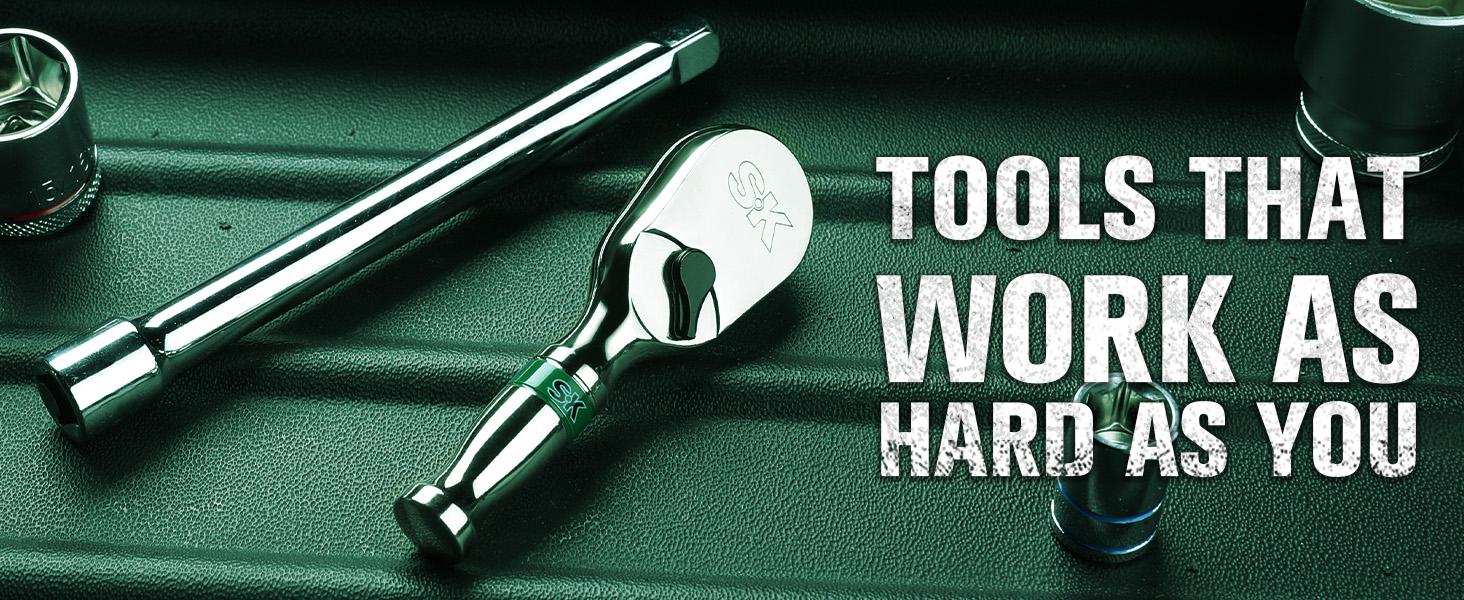 #backtoschool SK 3/8" Drive Stubby Ratchet Handle, Pear Head, 90-Tooth Ratchet, Alloy Steel, with Contoured Handle