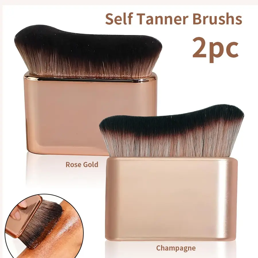 Self Tanner Brush set-2pcs, Kabuki Foundation Body Makeup Brush for Face and Body, Body Shimmer Brush with Ultra-Soft Dense Smooth Bristles for Applying Tanning Mousse, Lotion, Bronzer and Foundation, Even Coverage, Versatile Use