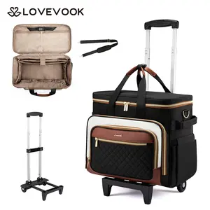 【Mother's Day Gift】LOVEVOOK Rolling Teacher Bag with Detachable Dolly and Laptop Compartment, Large Rolling Tote Bag fits for 17.3" Laptop for Teacher Office Work Craft Nurse, Quilted-Black summervibes