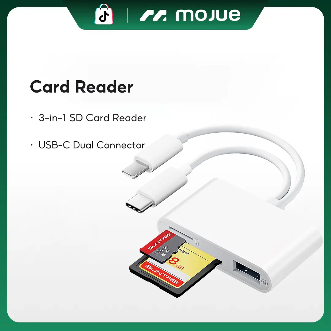 SD Card Reader for iPhone iPad Camera with USB C, Dual Card Slot USB 3.0 Memory Card Reader Supports SD/TF Card Trail Camera Viewer SD Card Adapter Portable Micro SD Card Reader No App Plug and Play Usb C Input Usb C Dongle