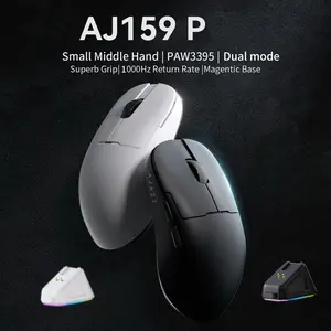AJAZZ AJ159P Wireless Gaming Mouse PAW3395 Sensor Advanced Magnetic Charging Base Dual Mode 2.4G Wired Office Mouse DPI26000 Supports Multiple Systems Suitable for Esports Games and Office Computer Peripherals