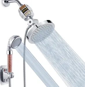 Filtered Shower  Set, High  Rain Shower with Handheld Showerhead Combo, Self-adhesive Holder/59" Hose, 20 Stage Filter Removes Chlorine and Harmful Substances (Round, Chrome)