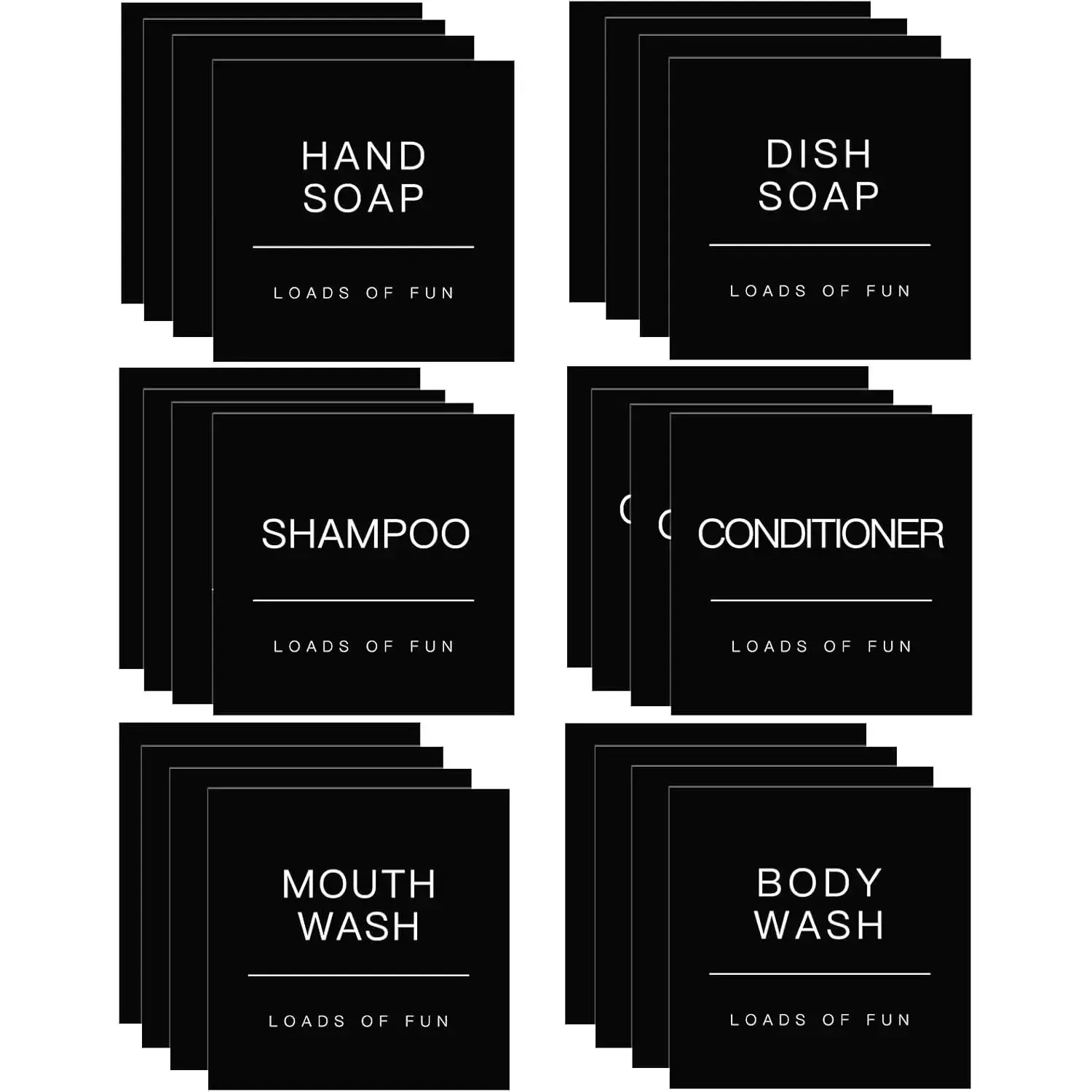 24PCS Waterproof Soap Dispenser Labels for Glass/Plastic Bottles, Black Soap Dispenser Labels, Bathroom Labels for Hand Soap,Shampoo,Conditioner,Mouthwash and Lotion (2.6""x2.6""), TCD-84