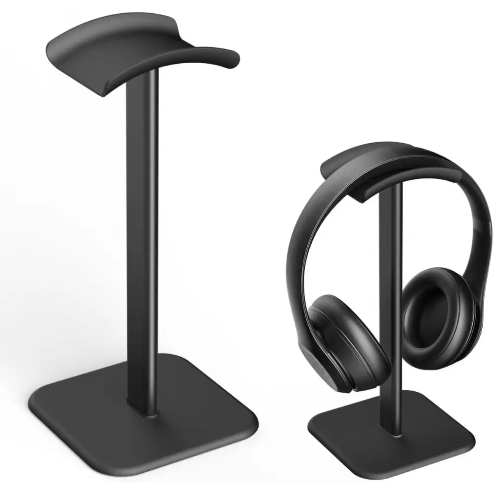 Headphone Stand for Desk - Headset Stand with Aluminum Hanger and Plastic Headrest, Headphone Holder for AirPods Max, Sony, Bose, Beats and More (Black)