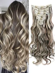 18-30 Inches 16 Clip Black Natural Daily Long Curly Hair Extensions Seven-Piece Set For Women