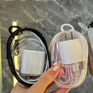Clear Mini Cable Storage Box, 2 Counts Portable Cable Storage Box with Keychain, Suitable for Travel and Daily Carrying, Audio, Earphone Storage Bag