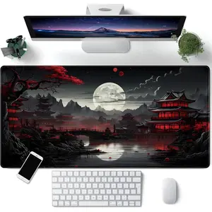 Desk Mat Riverside Full Moon Desk Pad Black Red Large  Pad Gaming Mousepad Extended XXL Keyboard Pad 31.5 x 15.7 in Laptop   Keyboard Mat for Office Desk Decor