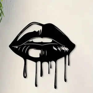 Sexy Lip Print Metal Wall Decor, Modern Abstract Art with Water Drop Details, Bold Contemporary Home Decoration for Living Room Bedroom Office Gift, Dopamine Decor