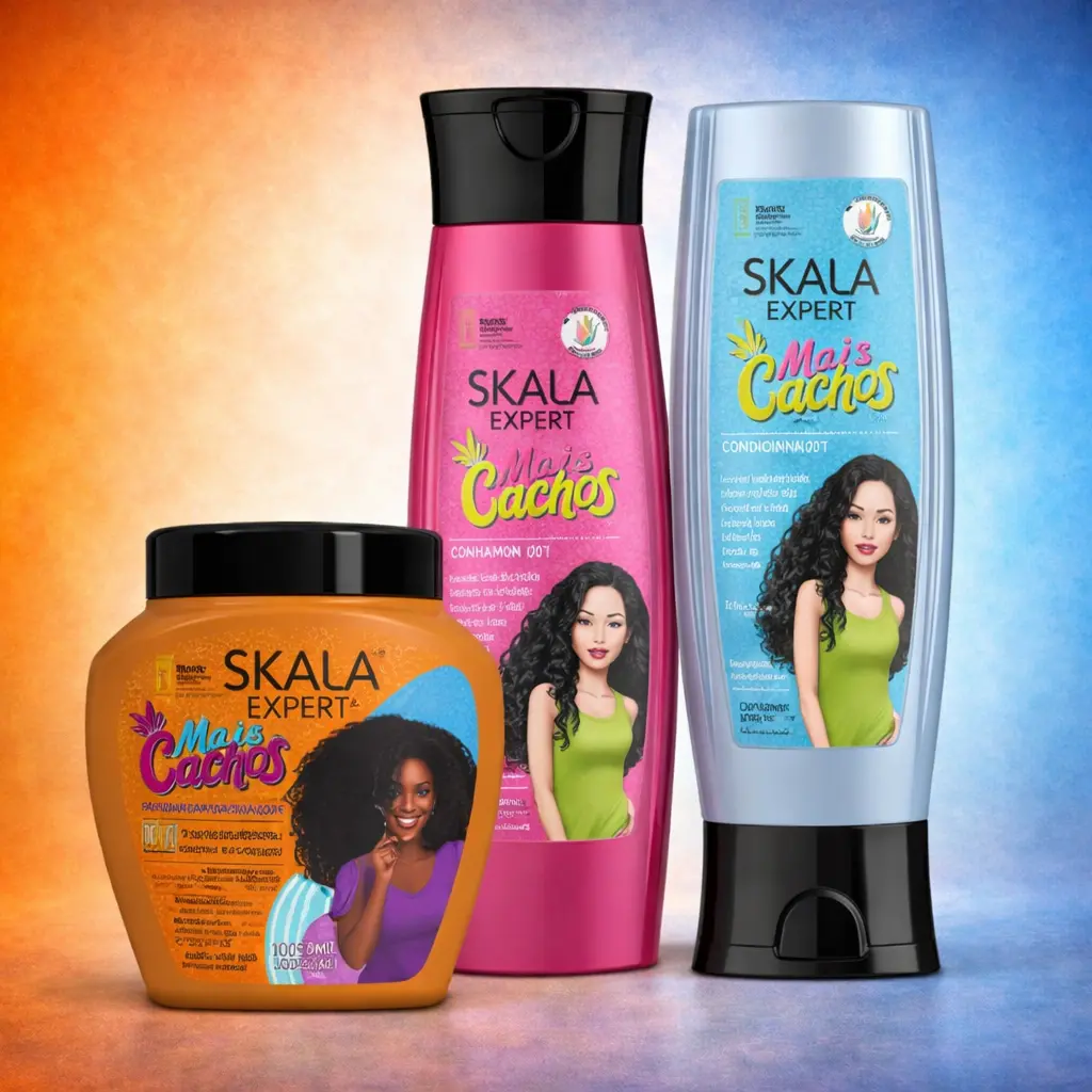 Skala Expert Mais Cachos & Crespos 3-Piece Hair Care Set, Deep Moisturizer Treatment with Pataua & Passion Fruit for Wavy, Curly & Coily Hair, Cleanser, Curly Hair Shampoo