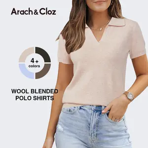 Arach&Cloz Womens Wool Blend Polo Shirts Spring Summer Sweater Tops 2026 Short Sleeve Soft Trendy Business Casual Outfits SpringStatements