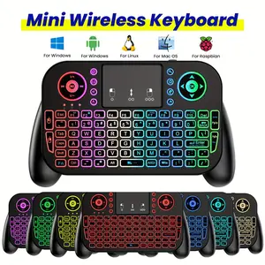 Mini Wireless 2.4GHz and Bluetooth-compatible Dual-Mode Backlit Keyboard with Touchpad, 7 Color Backlight Multimedia Keys for Android TV, Smart Tvs, Projectors and Ps3