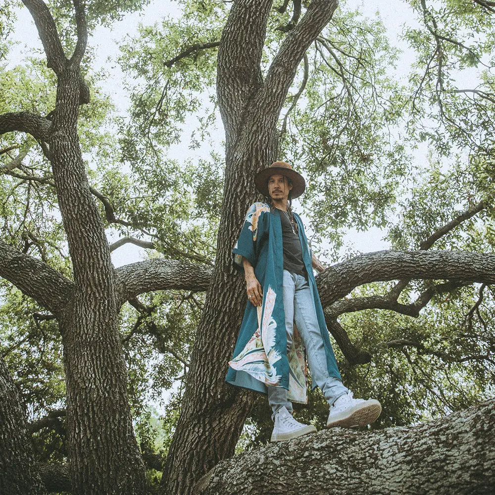 Peacock Feather Long Kimono Robe