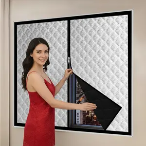 Winter Windproof Thermal Curtain with Zipper – Thickened Home Insulation Panel for Bedroom, Living Room, Window & Sliding Door, Reduces Noise, Blocks Dust and Cold Drafts, Easy to Install and Use Daily