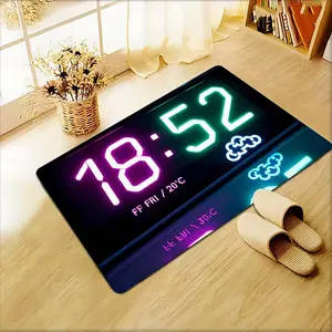 Single-piece 2D Illuminated Digital Clock, Paired with an Ultra-soft and Comfortable Flannel Printed Mat—slip-resistant, Durable, and Machine Washable. Suitable for Living Rooms, Bedrooms, Kitchens, Bathrooms, and Entryways—home Decor