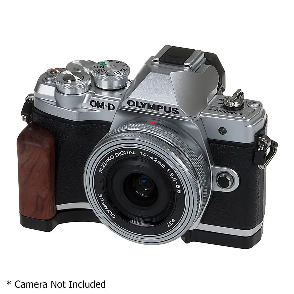Deluxe Metal Hand Grip with Wooden Accent & Battery Access for Olympus OM-D E-M10 Mark 3 MILC MFT Camera, Compatible with Digital Micro Memory Cards & Camera Tripods, Accessories