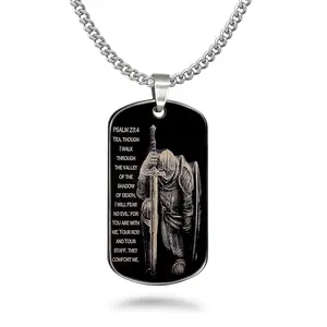 Stainless Steel Necklace, Psalm 23:4 Dog Tag Design with Inspirational Verse and Detailed Graphic Pendant SSN836