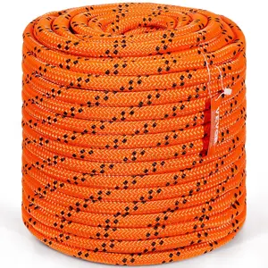 VEVOR Double Braided Polyester Rope, TikTokShopBlackFriday, 3/4 in x 220 ft, 24 Strands, 20000 LBS Breaking Strength Outdoor Rope, Arborist Rigging Rope for Rock Hiking Camping Swing Rappelling Rescue, Orange/Black
