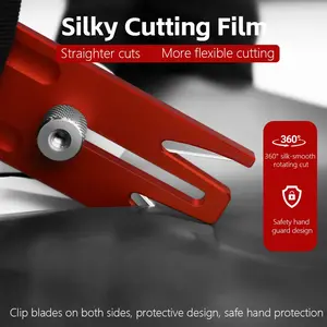 Kunaisi Professional 360° Rotating Film Cutting Tool, Safety Hidden Blades for Car Packaging, Dyeing, Crafts, Includes 10 Blades, Aluminum Alloy, Cutting Supplies