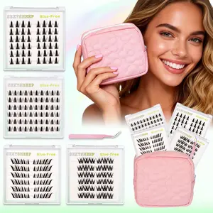 DIY 1-Step Pre-Glued Faux Eyelash Clusters, Natural Extensions, Self Adhesive Eyelash Clusters Set, 4 Styles, Press On Lashes, Pre-Glued Cluster Lashes, D Curl, No Residue, Long Lasting, Self Adhesive Eyelashes
