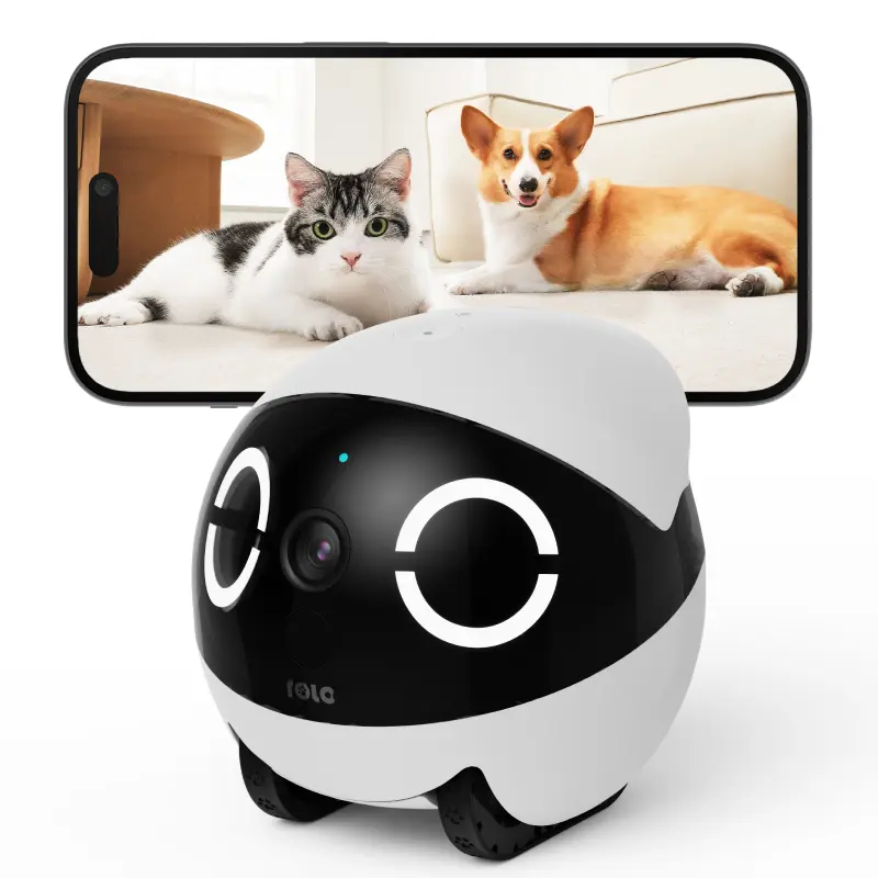 Enabot EBO ROLA Mini FamilyBot 2K Pet Robot Camera - Rechargeable Wi-Fi Moving Indoor Home Security Cam, 1-Touch Call, 2-Way Talk, Night Vision, Motion Detection, Video Record, Phone App Remote Control, Smart Home Gadget for Baby Care, Camping Essentials