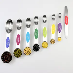 Pack of 8 Stainless Steel Magnetic Measuring Spoons Set, Dual Sided, Stackable, Adjustable Teaspoon and Tablespoon Measure Spoon with Leveler, Kitchen Gadgets