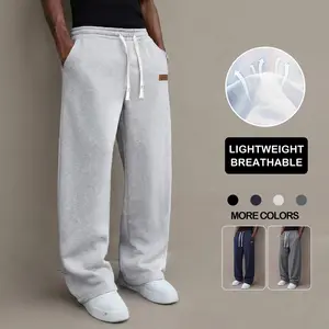 Men’s casual pants for spring and summer, made from cotton blends with stretch for comfort. Lightweight long pants for summer. Loose straight-leg fit suitable for everyday wear and commuting. Drawstring design for versatile casual sweatpants. Simple men’s