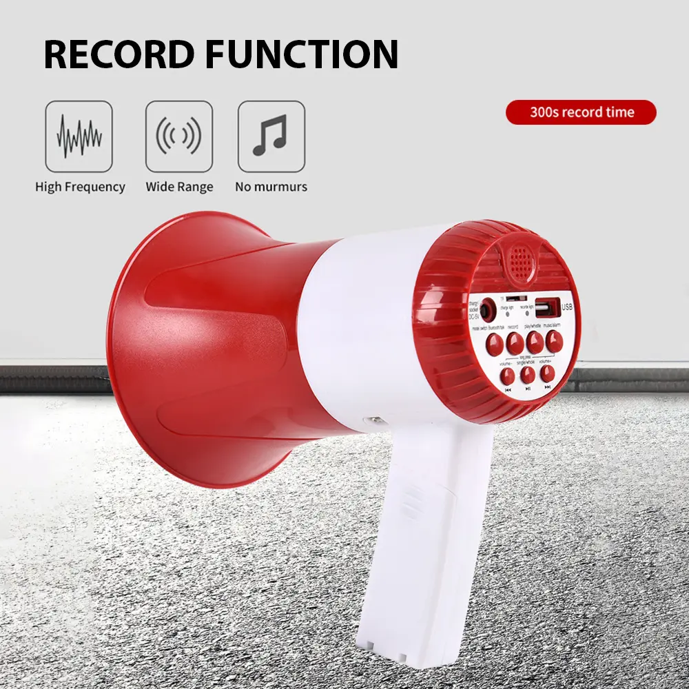 Portable Powerful Bullhorn with Siren Megaphone Speaker 50W Power Portable Bullhorn Megaphone Voice Siren/Alarm Modes Volume Control USB Flash Drive TF Card BT Alarm Audio Compact Durable Amplifier Plastic Rechargeable Smartphone Protection