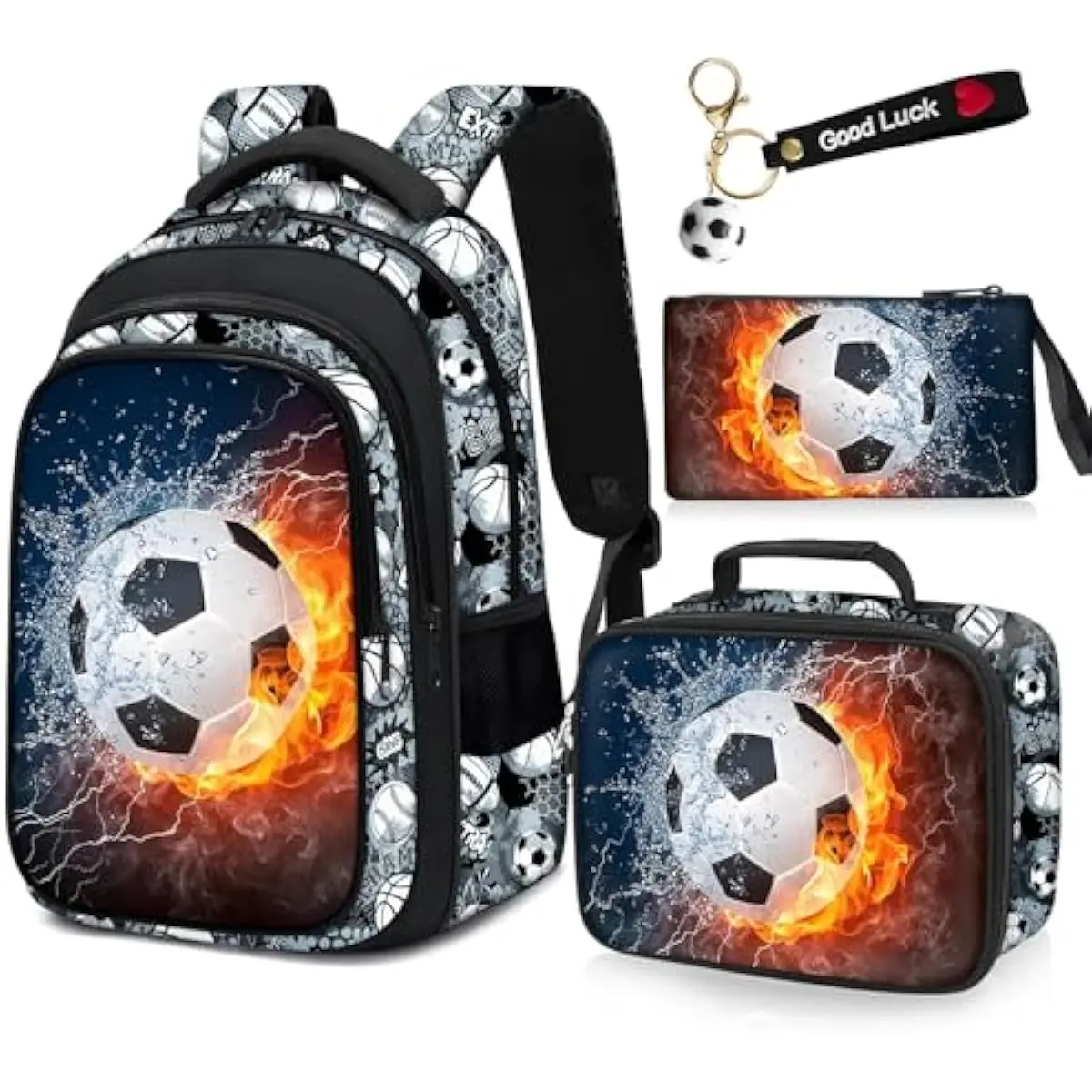 Men's 4-Piece Stylish Pattern Backpack Set - 17" Breathable Daypack Youth Sports Backpack, Multi Function Back to School Haul Bag with Lunch Box, Adjustable Ergonomic Removable High-Permeability Bag for Teenagers