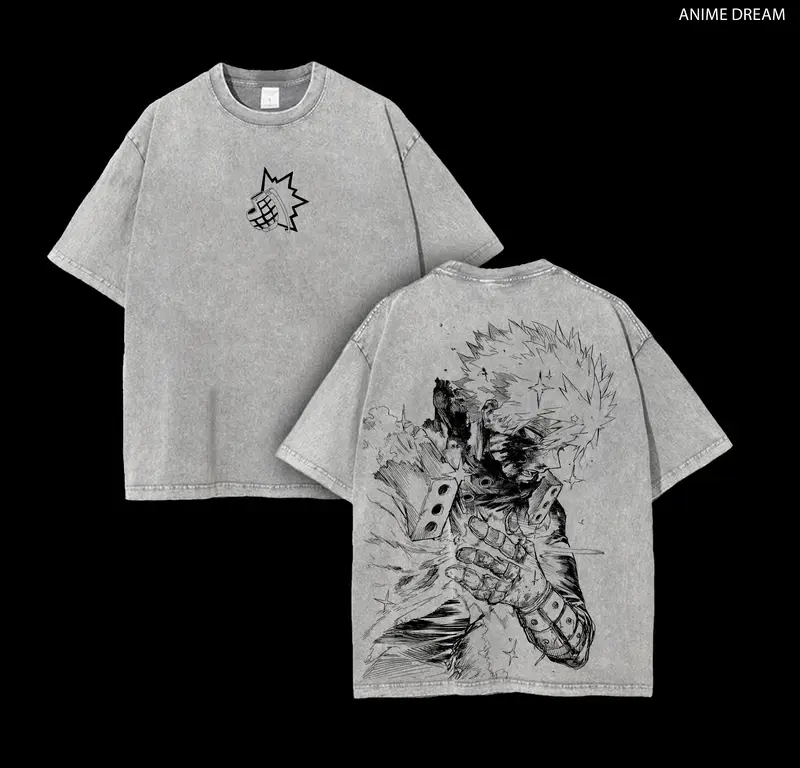 Katsuki Bakugo My Hero Academia Anime Of The Year - Anime Award 2026 Winner - Anime Double Printed Vintage Washed Tee Unisex Oversize Anime Manga Washed Heavyweight Cotton T-shirt